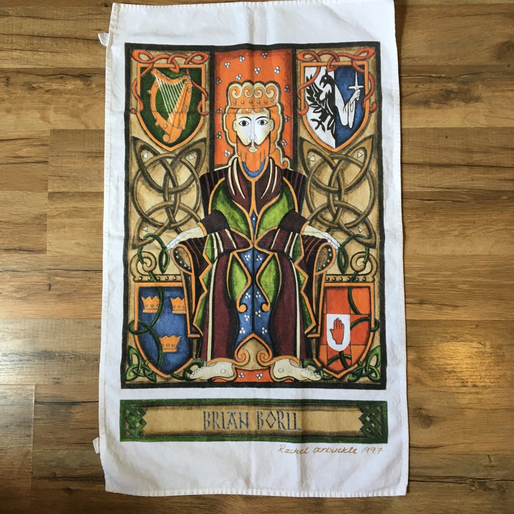 Rachel Arbuckle Brian Boru Tea Towel Unisex OS White Excellent Celtic Art 1997